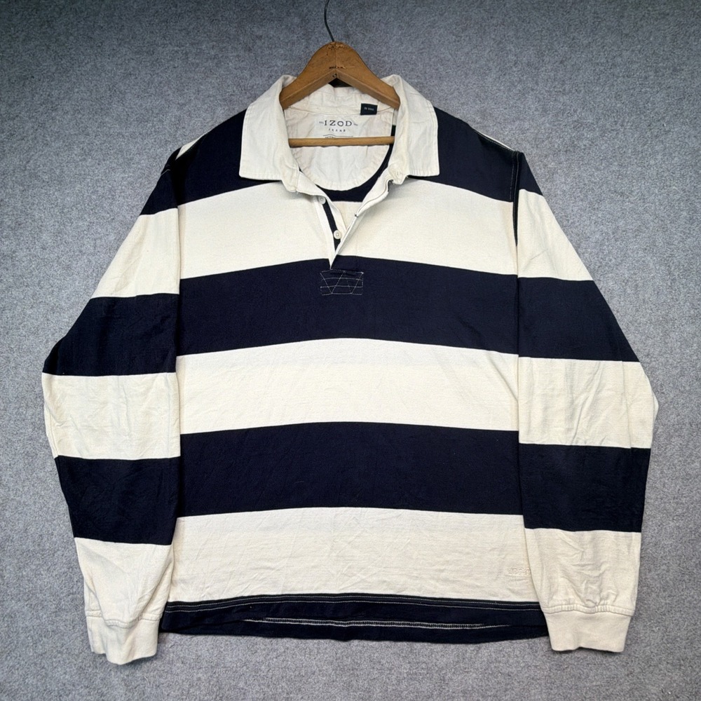 Vintage IZOD Men's XXL Striped Cotton Long Sleeve Rugby Shirt